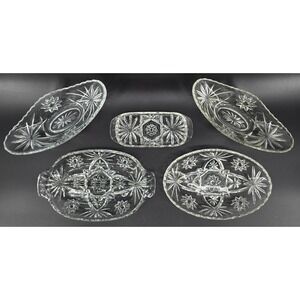 5‎ Piece Anchor Hocking Glass Serving Set Star David MCM Relish Boat Butter Vtg